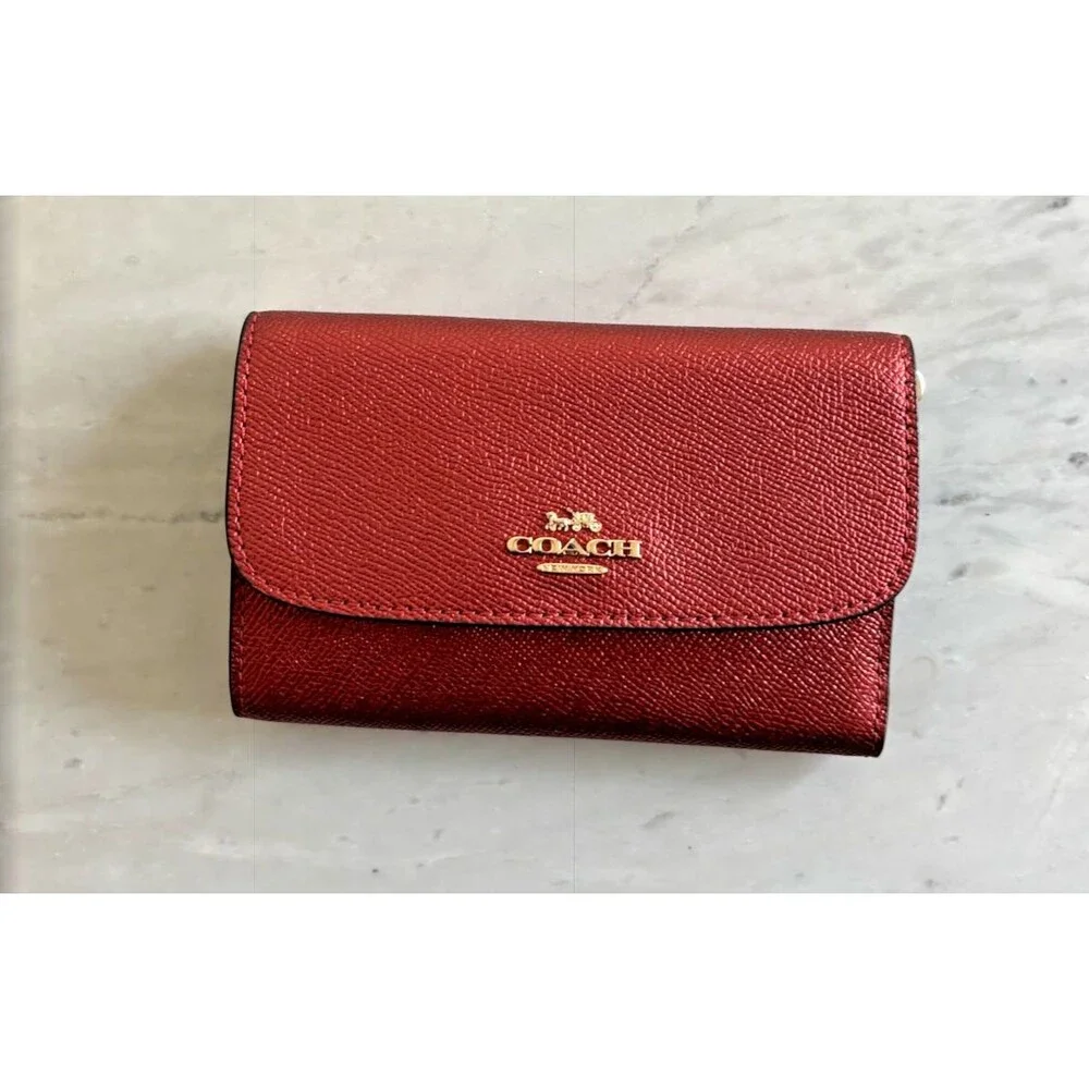 Coach Metallic Currant Crossgrain Leather Medium Envelope Wallet - New - Picture 2 of 6